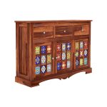 Roko Sheesham Wood Storage Cabinet Sideboard With Three Drawers - Image 3