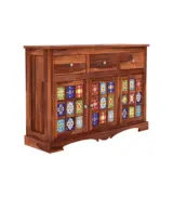 Roko Sheesham Wood Sideboard and Cabinet with Three Drawers (Honey Finish) - Image 3