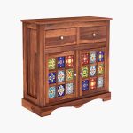 Roko Sheesham Wood Sideboard and Cabinet with Two Drawers (Honey Finish) - Image 3