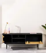 Roeley Mango Wood Floor Standing TV Unit (Black Finish) - Image 3