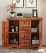 Embross Sheesham Wood Sideboard and Cabinet (Honey Finish) - Image 3