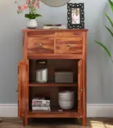 Clovid Sheesham Wood Cabinet with Two Drawers (Honey Finish) - Image 3