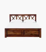 Krysys Sheesham Wood Queen Size Bed with Drawer Storage (Provincial Teak Finish) - Image 3