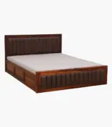 Dyjon Sheesham Wood Queen Size Bed with Box Storage (Honey Oak Finish) - Image 3