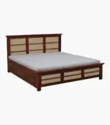 Adolf Sheesham Wood Queen Size Bed with Box Storage (Honey Oak Finish) - Image 3