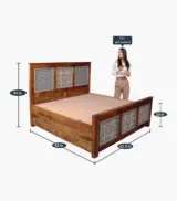 Jelice Sheesham Wood Queen Size Bed with Box Storage (Honey Oak Finish) - Image 3