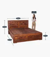 Woodrows Sheesham Wood Queen Size Bed with Hydraulic Box storage (Honey Finish) - Image 2