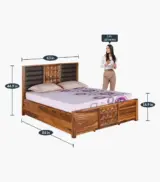 Huolk Sheesham Wood Queen Size Bed with Hydraulic Box Storage (Honey Finish) - Image 3