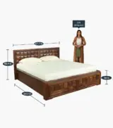 Woodrows Sheesham Wood Queen Size Bed with Box storage (Honey Finish) - Image 3