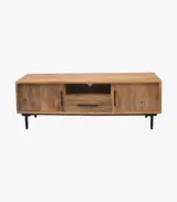 Jaydon Solid Mango Wood with Metal Stand Floor Standing TV Unit (Natural Finish) - Image 3