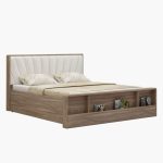 Cassandra Queen Size Upholstered Bed in Bella Noce & Glossy White Colour with Hydraulic Storage - Image 3