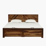 Turin Sheesham Wood Queen Size Bed In Provincial Teak Finish With Hydraulic - Image 3
