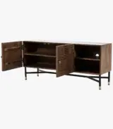 Isan Solid Mango Wood with Metal Stand Floor Standing TV Unit (Dark Brown Finish) - Image 3
