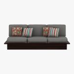 Dwayne Low Floor 3 Seater Wooden Sofa (Warm Grey, Walnut Finish) - Image 3