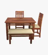 Arolph Sheesham Wood Compact 4 Seater Dining Table Set with Bench (Honey Finish) - Image 3