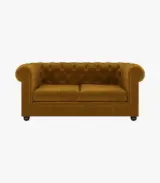 Henray Mango Wood Frame with Valvet Cushion 2 Seater Sofa (Cheshnut Brown) - Image 3