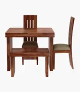 Wortex Sheesham Wood Compact Size 4 Seater Dining Table Set with Bench (Honey Finish) - Image 3
