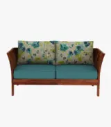 Raidon Sheesham Wood 2 Seater Sofa (Honey Finish Blue Mattress) - Image 3