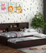 Christon Sheesham Wood Single Bed with Trundle Bed (Walnut Finish) - Image 3
