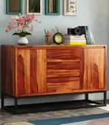 Roay Sheesham Wood Sideboard and Cabinet (Honey Finish) - Image 2