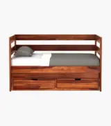 Slumbet Sheesham Wood Single Bed with Trundle Bed with Drawer Storage (Honey Finish) - Image 3