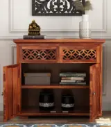 Clambrey Mini Sheesham wood Sideboard and Cabinet (Honey Finish) - Image 3