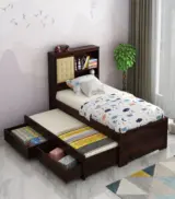 Enova Sheesham Wood Single Bed with Trundle Bed with Drawer Storage (Walnut Finish) - Image 3