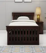 Cendra Sheesham Wood Single Bed with Trundle Bed (Walnut Finish) - Image 3