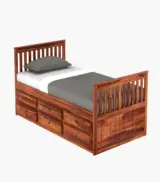Pelar Sheesham Wood Single Bed with Trundle Bed with Drawer Storage (Honey Finish) - Image 3