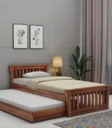 Cendra Sheesham Wood Single Bed with Trundle Bed (Honey Finish) - Image 3