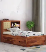 Enova Sheesham Wood Single Bed with Trundle Bed with Drawer Storage (Honey Finish) - Image 3