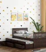 Pelar Sheesham Wood Single Bed with Trundle Bed with Drawer Storage (Walnut Finish) - Image 3