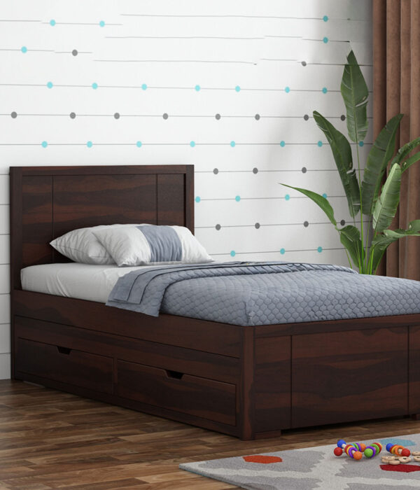 Gary Kids Trundle Bed With Storage (Walnut Finish)