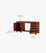 Bransom Sheesham Wood Computer Table with Four Drawers and Cabinet (Honey Finish) - Image 3