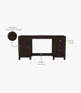 Bransom Sheesham Wood Computer Table with Four Drawers and Cabinet (Walnut Finish) - Image 3