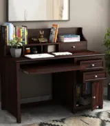 Nettile Sheesham Wood Computer Table Cum Shelf with Storage and Keyboard Tray (Walnut Finish) - Image 3