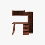 Grande Study Table With Three Drawers & Bookshelf (Honey Finish) - Image 3