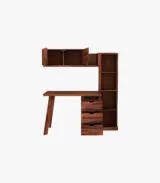 Grandom Sheesham Wood Study Table with Drawer Storage and Open Bookshelf (Honey Finish) - Image 3
