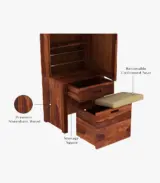 Arolph Sheesham Wood Dressing Table with Storage Cushioned Seating Stool (Honey Finish) - Image 3