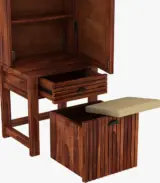 Telner Sheesham Wood Dressing Table with Storage Cushioned Seating Stool (Honey Finish) - Image 3