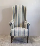 Dinon Mango Wood Frame with Cushioned Velvet Seating Lounge Chair (Blue Stripe with Walnut Finish) - Image 3