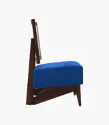 Tyrence Sheesham Wood Frame with Cushioned Velvet Seating Lounge Chair (Indigo Blue with Walnut Finish) - Image 3