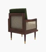 Melton Sheesham Wood Frame with Cushioned Velvet Seating Arm Chair (Olive Green with Walnut Finish) - Image 3