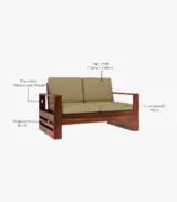 Wonster Sheesham Wood 2 Seater Sofa Set (Honey Finish) - Image 3