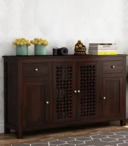 Mendos Sheesham Wood Sideboard and Cabinet (Walnut Finish)