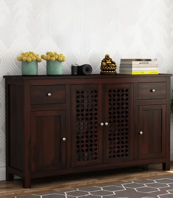 Mendos Sheesham Wood Sideboard and Cabinet (Walnut Finish)
