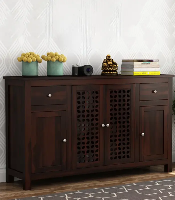 Mendos Sheesham Wood Sideboard and Cabinet (Walnut Finish)