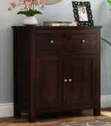 Clovid Sheesham Wood Cabinet with Two Drawers (Walnut Finish) - Image 2