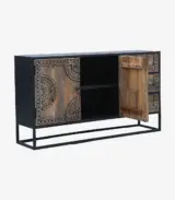 Jeidra Solid Mango Wood with Metal Frame Sideboard and Cabinet (Brown Finish) - Image 3