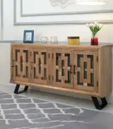 Zylo Sheesham Wood Cabinet with 4 Doors (Natural Finish) - Image 3